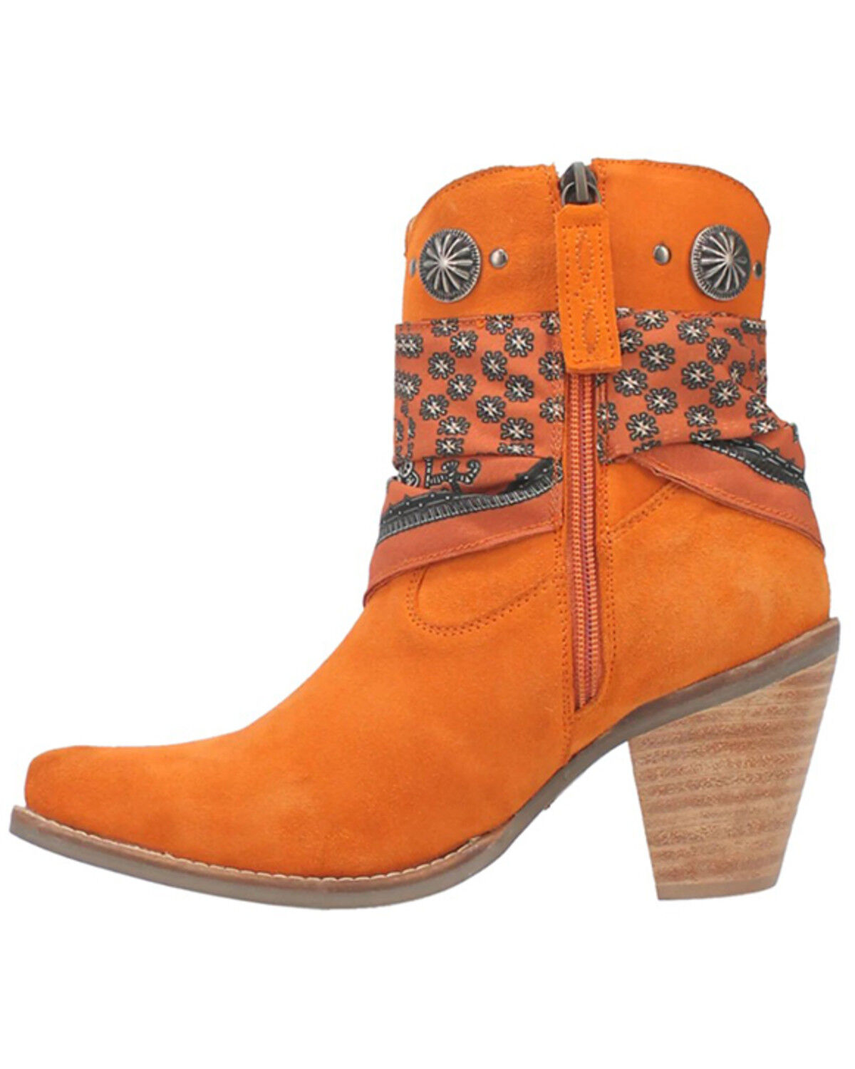 Image #3 - Dingo Women's Suede Bandida Western Booties - Round Toe, Orange, hi-res
