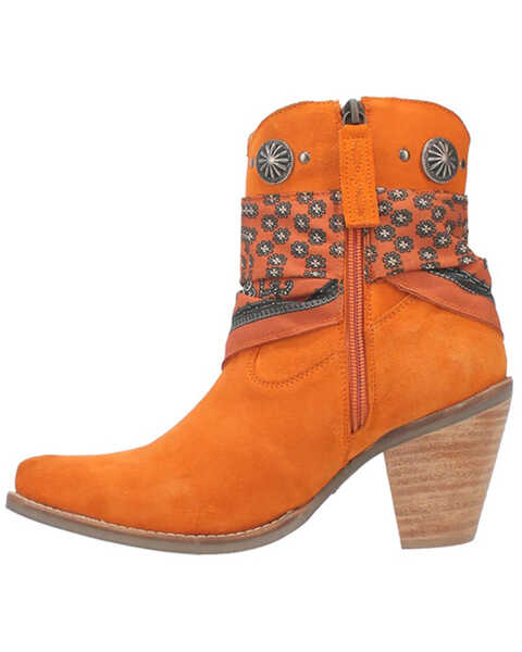 Image #3 - Dingo Women's Suede Bandida Western Booties - Medium Toe , Orange, hi-res
