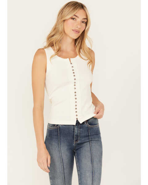 Image #1 - Idyllwind Women's Edna Button Front Ribbed Tank , Ivory, hi-res