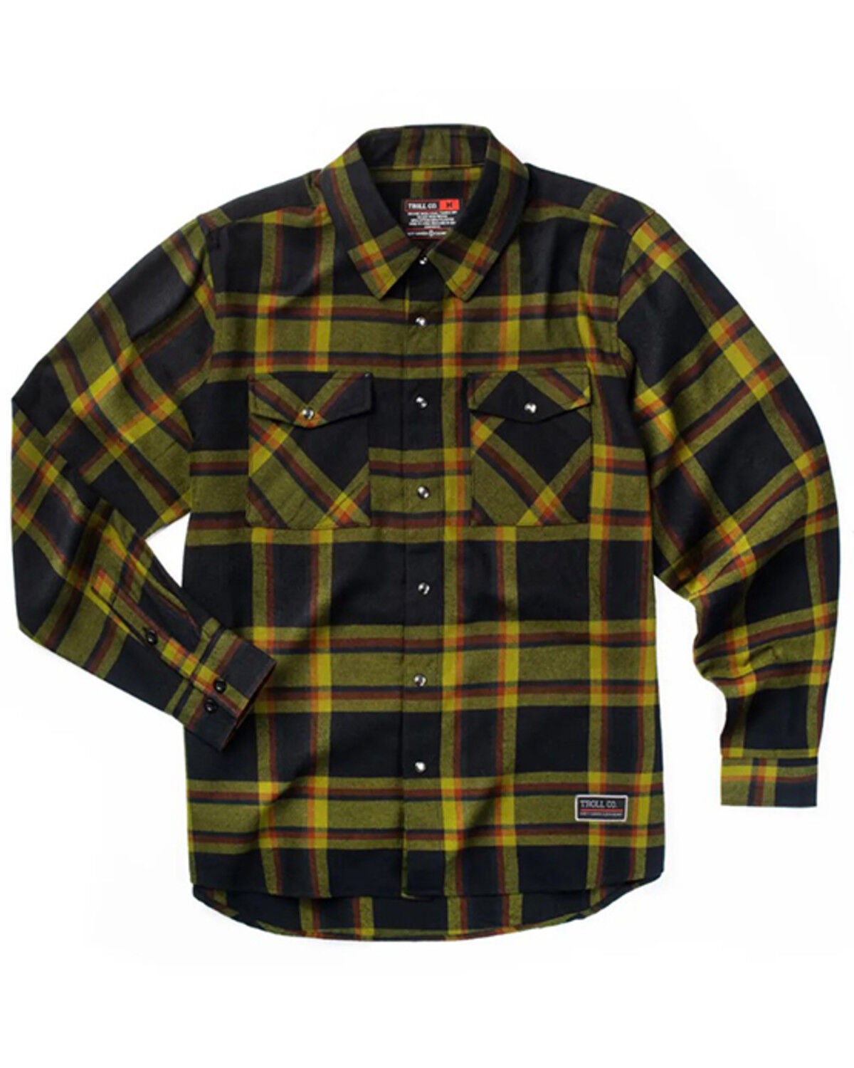 Troll Co Men's Wyatt Plaid Print Long Sleeve Pearl Snap Flannel Shirt, Black, hi-res