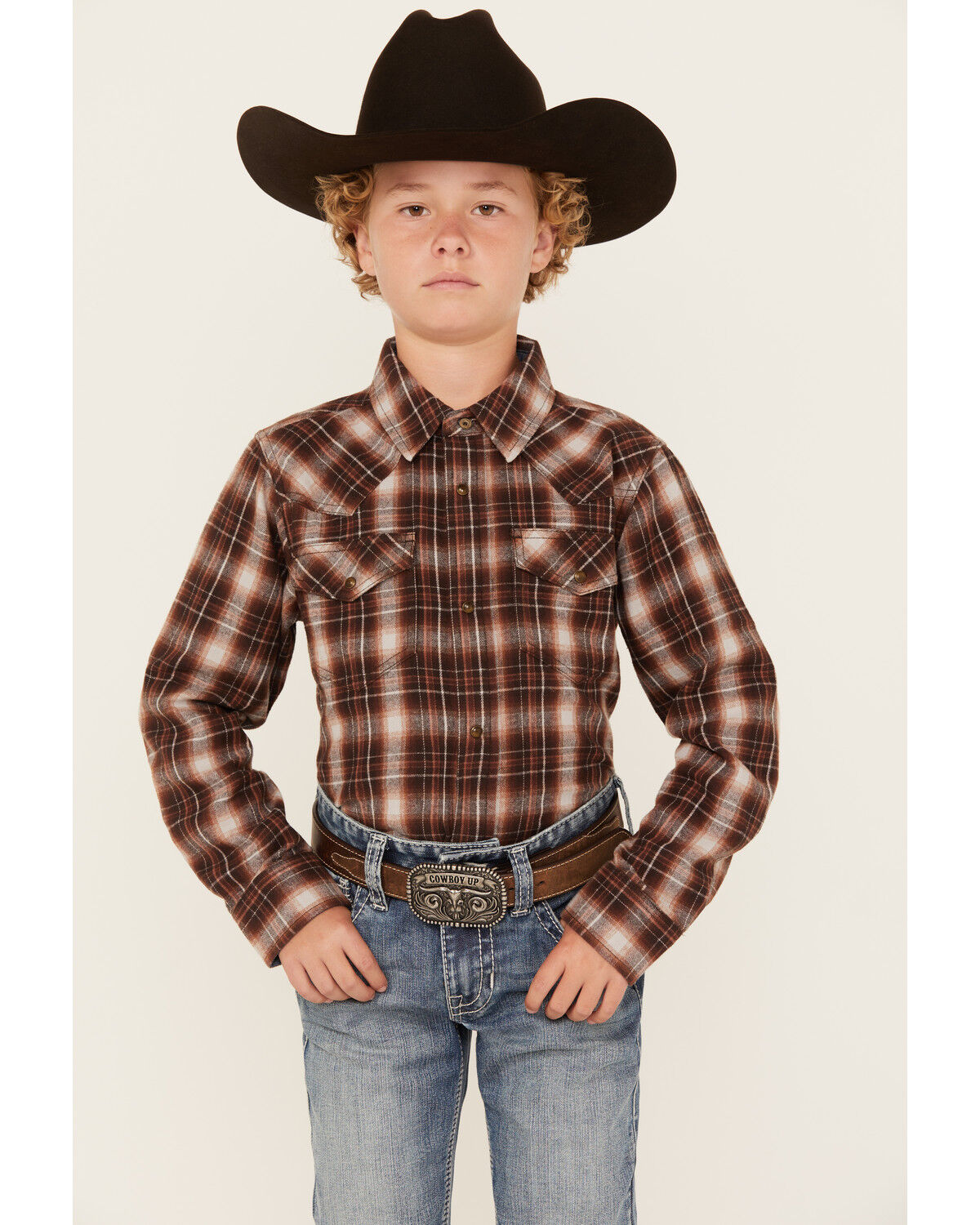 Image #1 - Cody James Boys' Traverse Long Sleeve Snap Flannel Shirt, Brown, hi-res