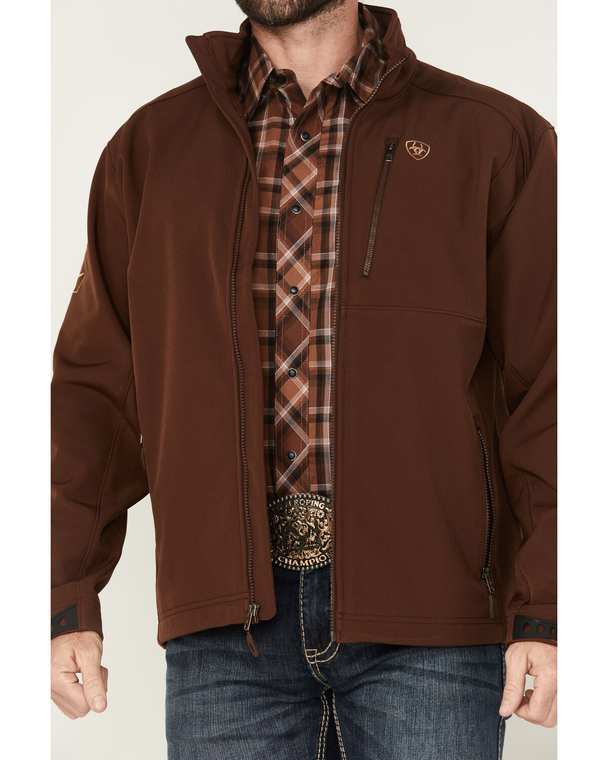 Image #3 - Ariat Men's Logo 2.0 Softshell Jacket, Brown, hi-res