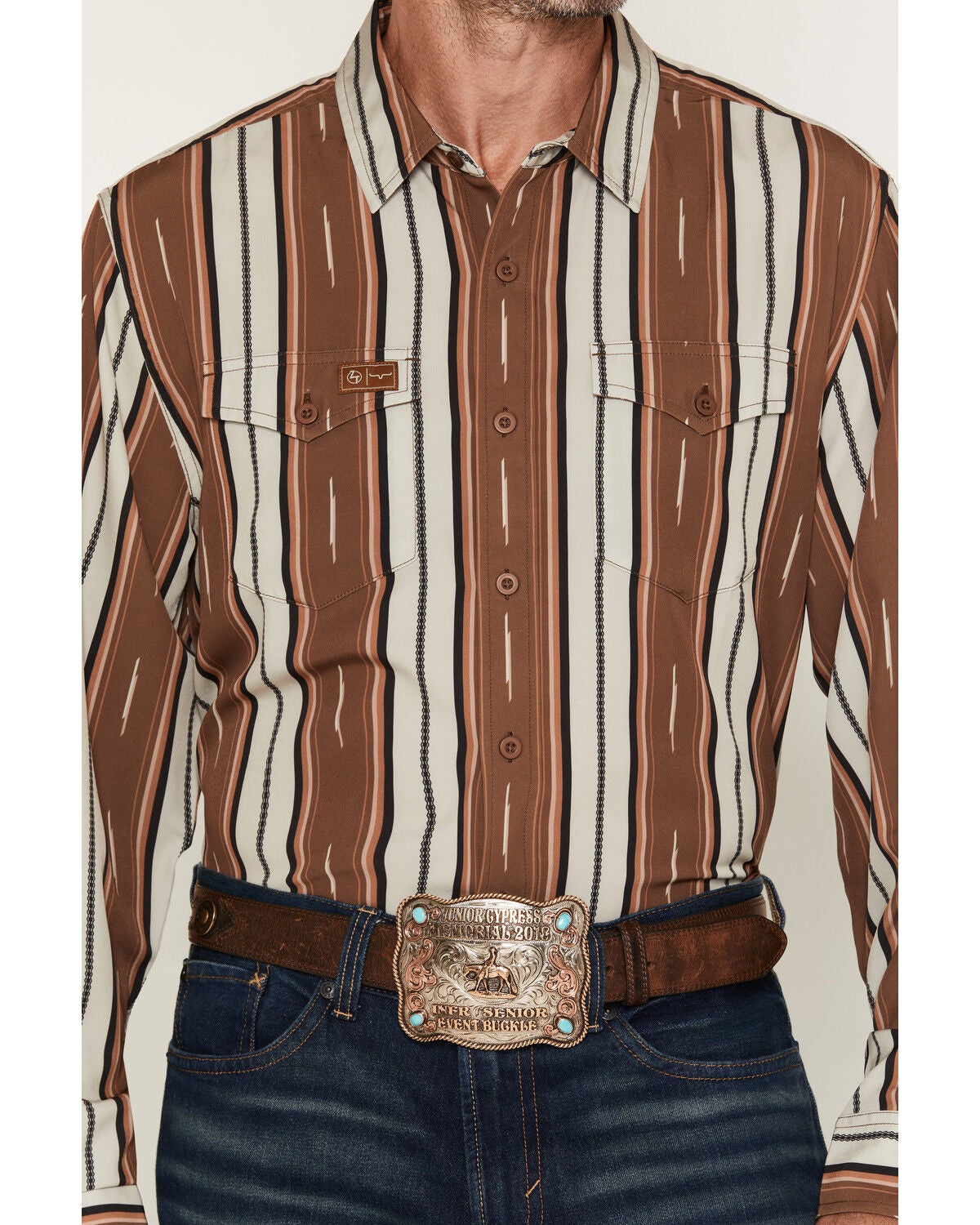 Image #3 - Zach Top X Kimes Ranch Men's Hickory Striped Long Sleeve Button-Down Stretch Western Shirt, Brown, hi-res