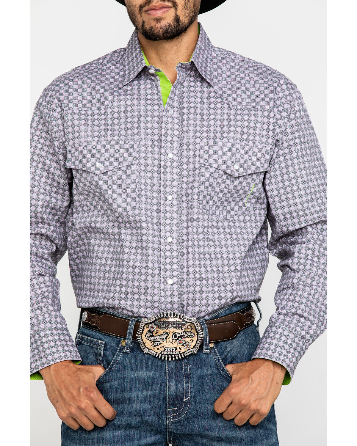 Image #4 - Resistol Men's Gray Clewiston Geo Print Long Sleeve Western Shirt, Grey, hi-res