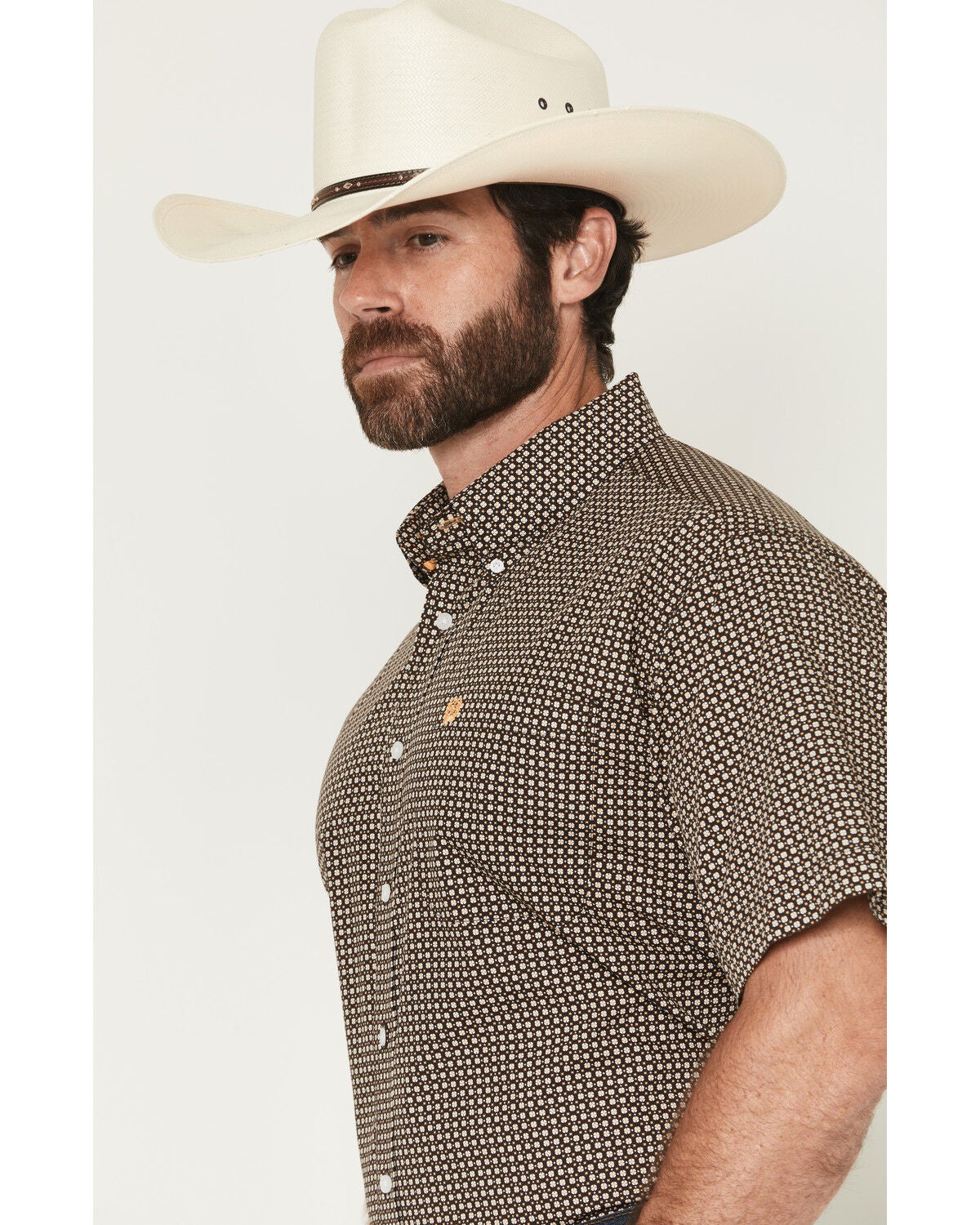 Image #2 - Cinch Men's Geo Print Short Sleeve Button-Down Western Shirt, Brown, hi-res