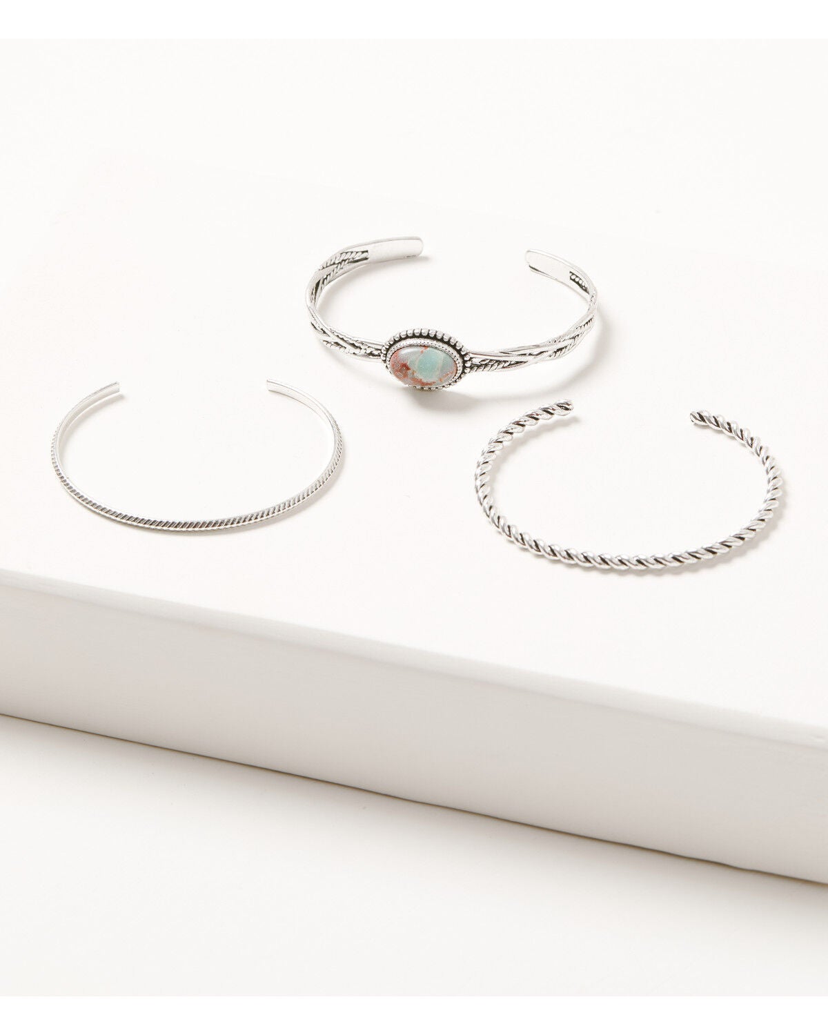 Shyanne Women's Jasper Braided Bracelet Set - 3 Piece, Silver, hi-res