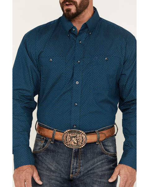Image #3 - George Strait by Wrangler Men's Geo Print Long Sleeve Button-Down Shirt, Dark Blue, hi-res