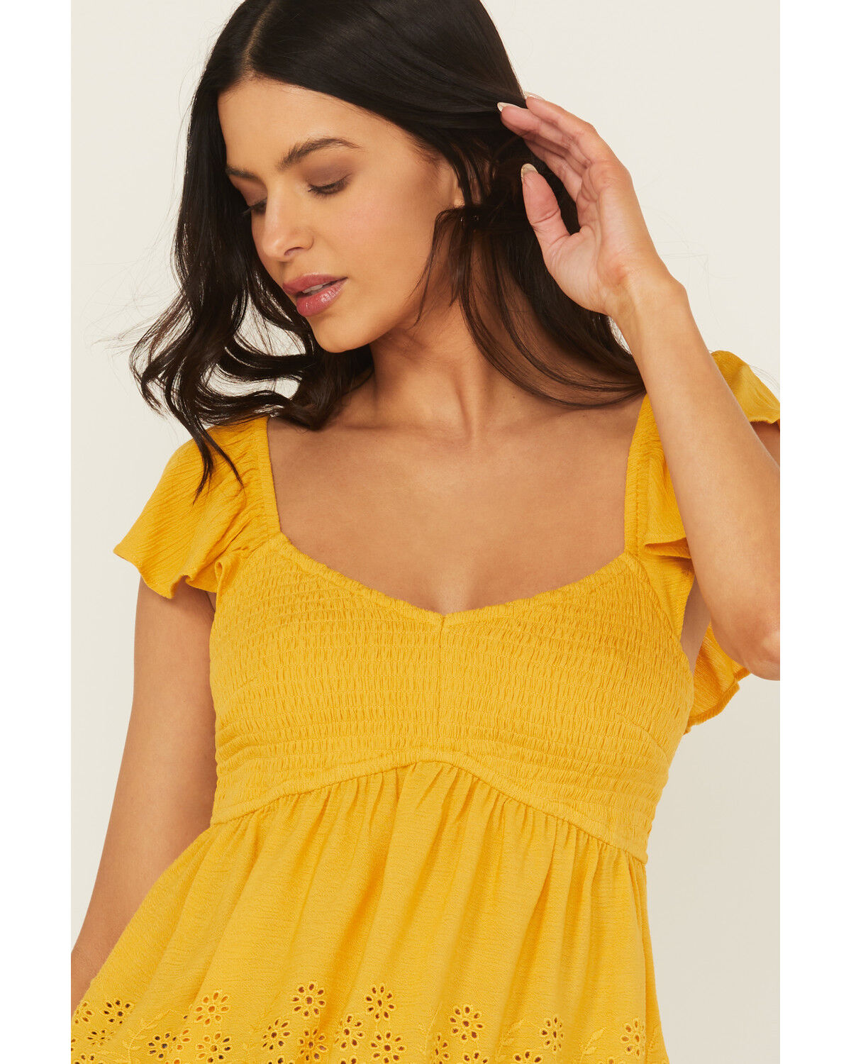 Image #2 - Cleo + Wolf Women's Elizabeth Peplum Top, Yellow, hi-res