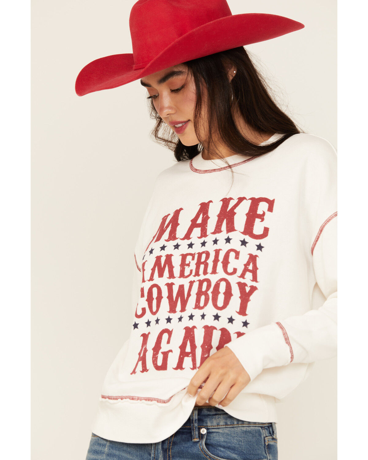 Image #2 - Blended Women's Make America Cowboy Again Graphic Sweatshirt, White, hi-res
