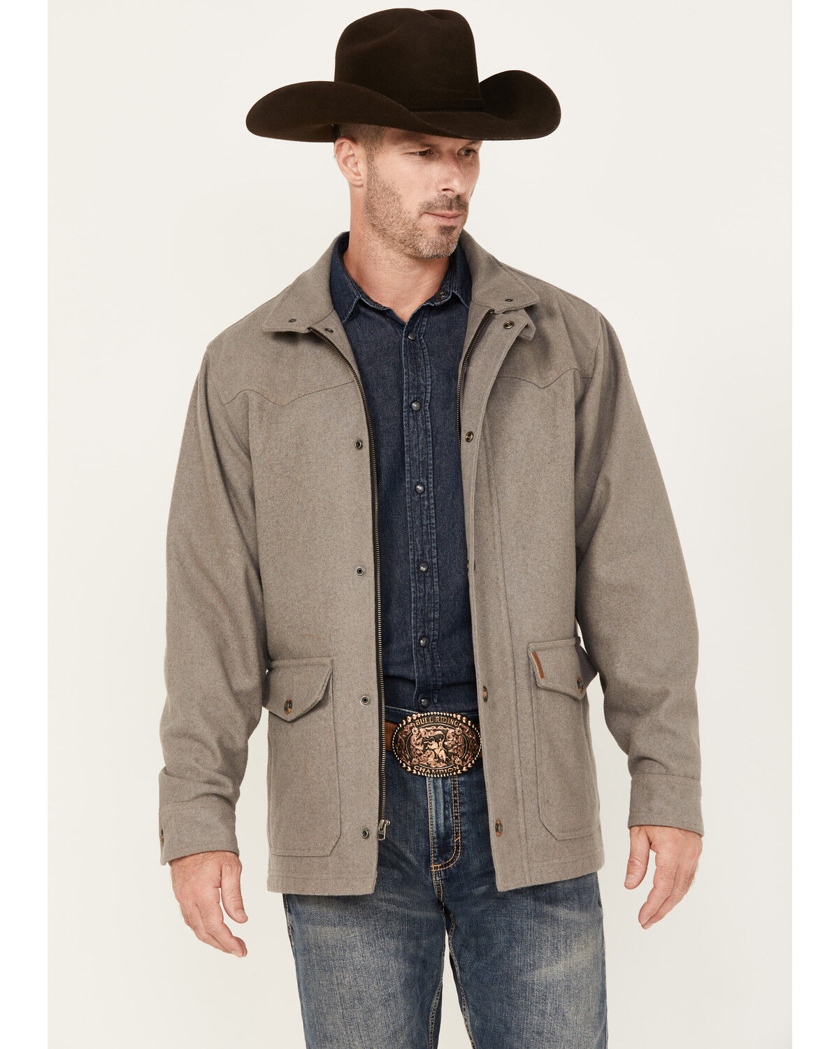 Image #1 - Cinch Men's Wool Solid Snap Jacket, Grey, hi-res