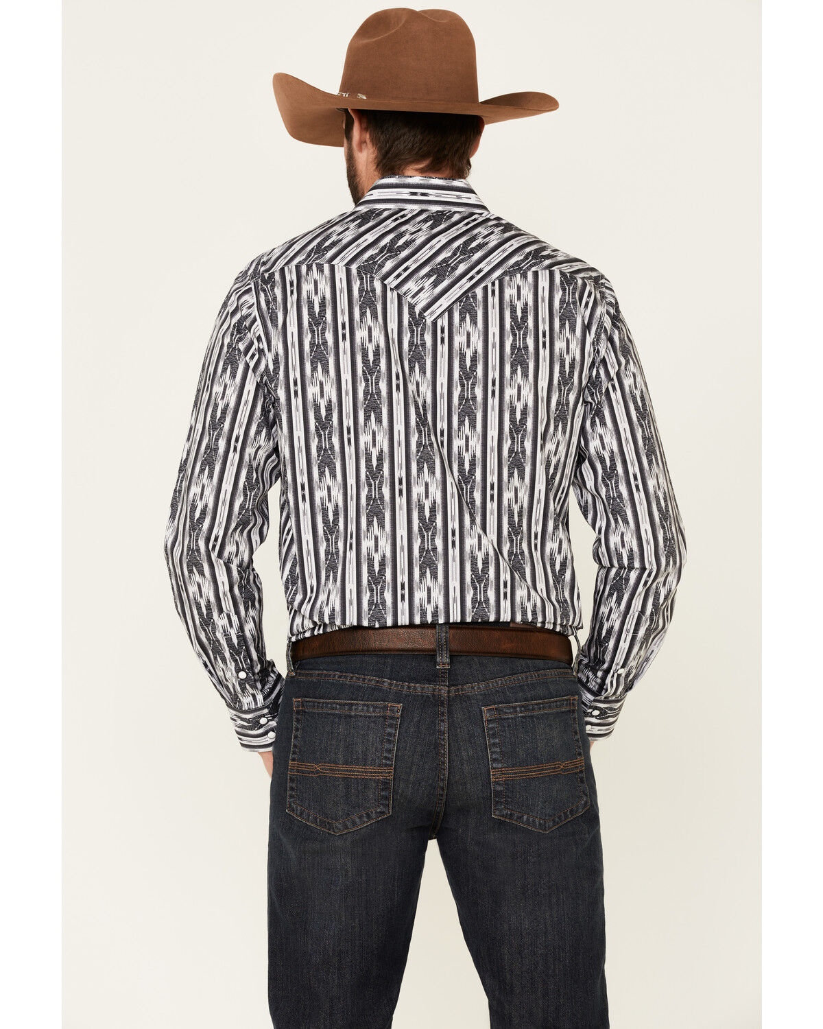 Image #4 - Rock & Roll Denim Men's Southwestern Striped Long Sleeve Snap Western Shirt, Black, hi-res