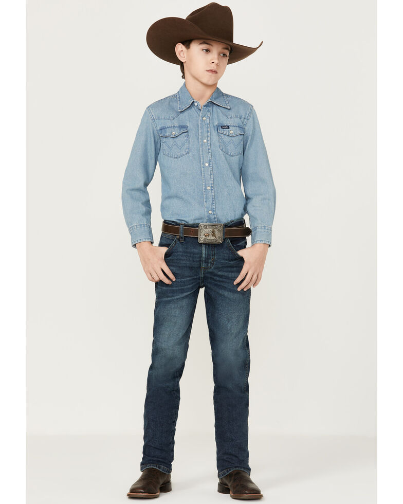 Wrangler Boys' Retro Slim Fit Straight Mauney Bootcut Jeans, Blue, hi-res