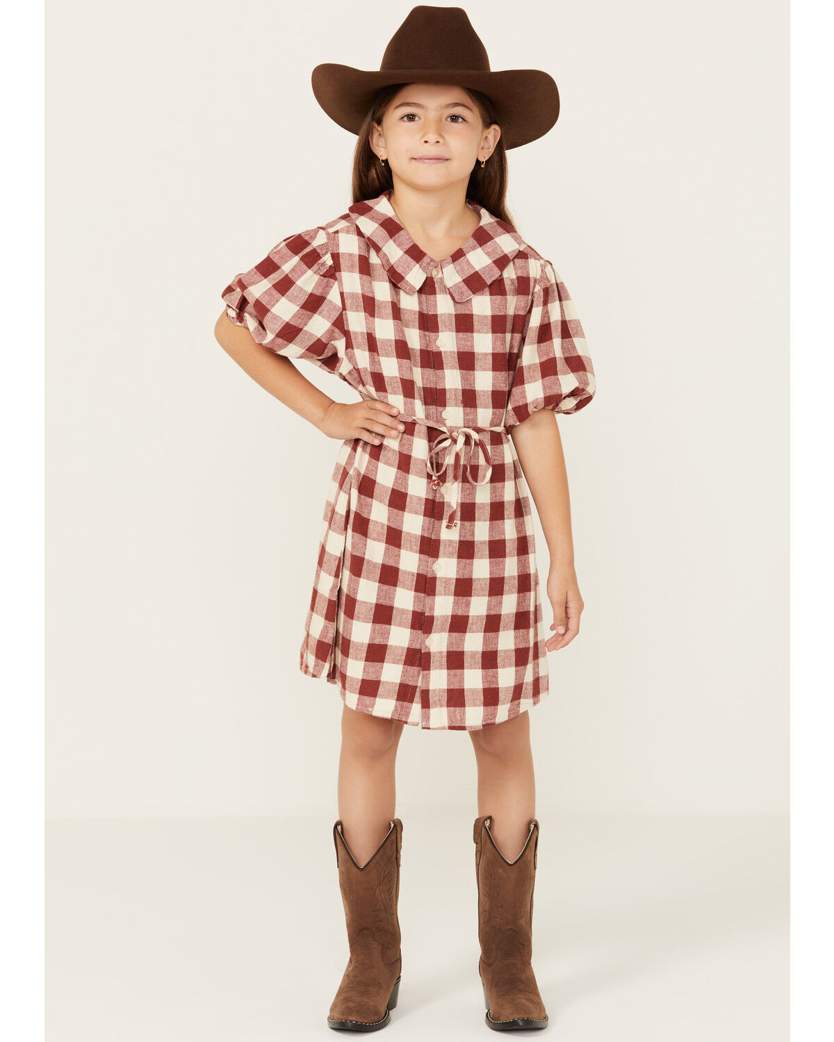 Image #1 - Rylee & Cru Girls' Plaid Print Mini Dress, Red, hi-res