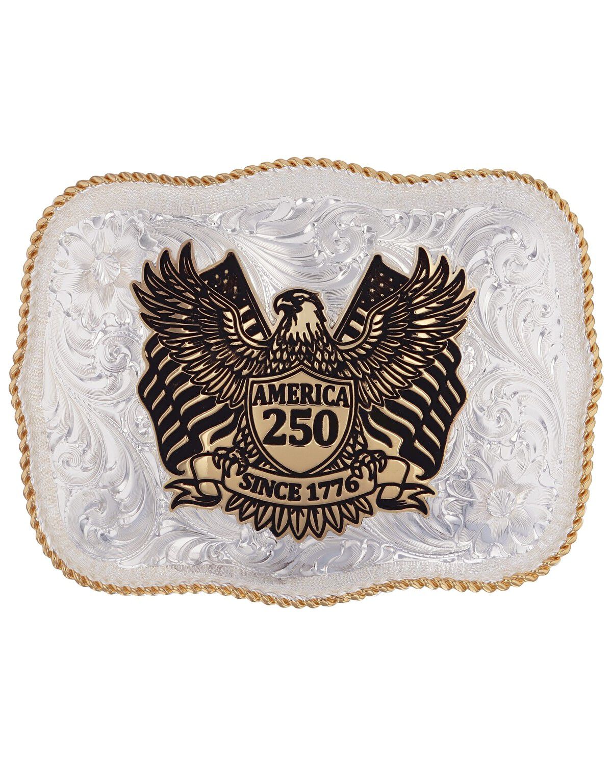 Montana Silversmiths Scallop America 250 Belt Buckle, Silver, hi-res