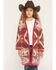 Image #1 - Shyanne Girls' Southwestern Print Eyelash Yarn Cardigan, Red, hi-res