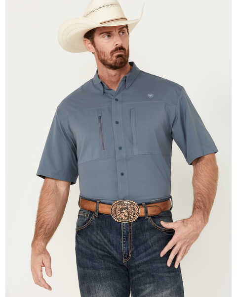 Image #1 - Ariat Men's VentTEK Classic Fit Solid Short Sleeve Performance Shirt - Tall , Grey, hi-res