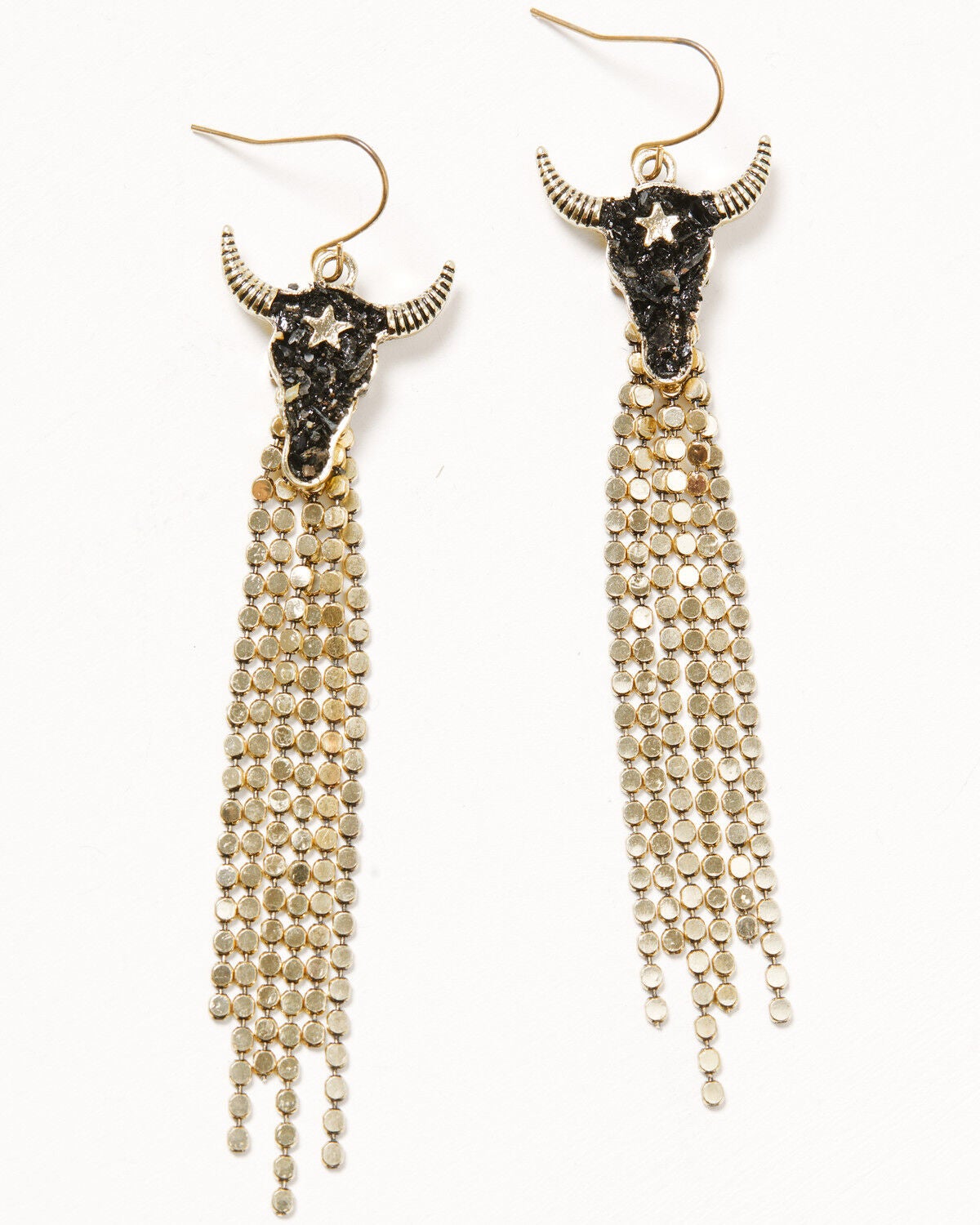Image #1 - Shyanne Women's Steerhead Fringe Earrings, Gold, hi-res