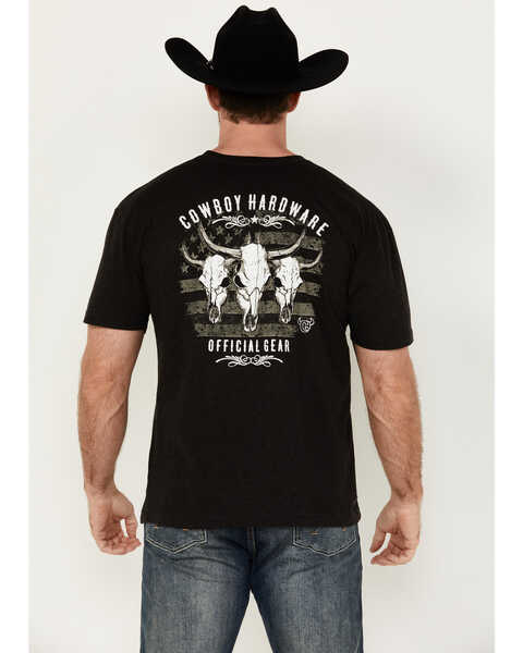 Image #1 - Cowboy Hardware Men's Triple Skull Short Sleeve Graphic T-Shirt , Black, hi-res