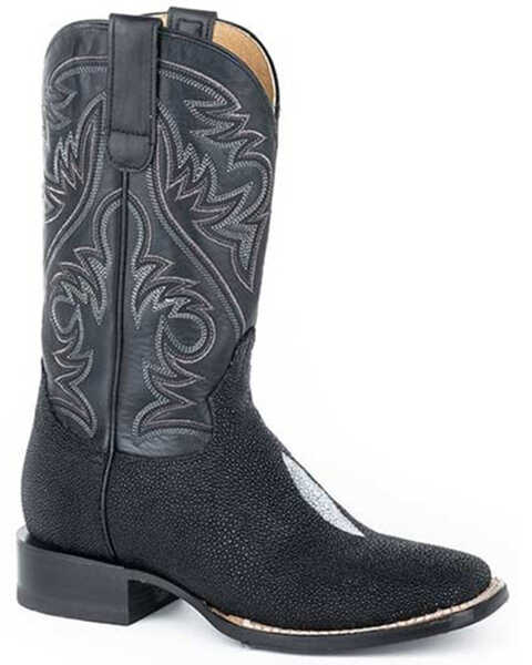 Roper Men's Silas Stingray Exotic Western Boots - Square Toe , Black, hi-res