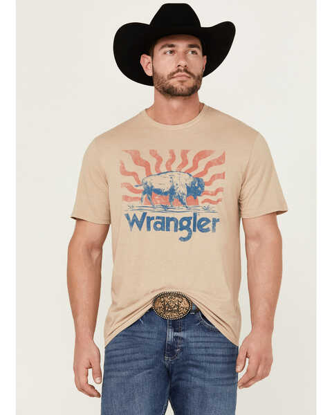Image #1 - Wrangler Men's Buffalo Logo Short Sleeve Graphic Print T-Shirt , Tan, hi-res
