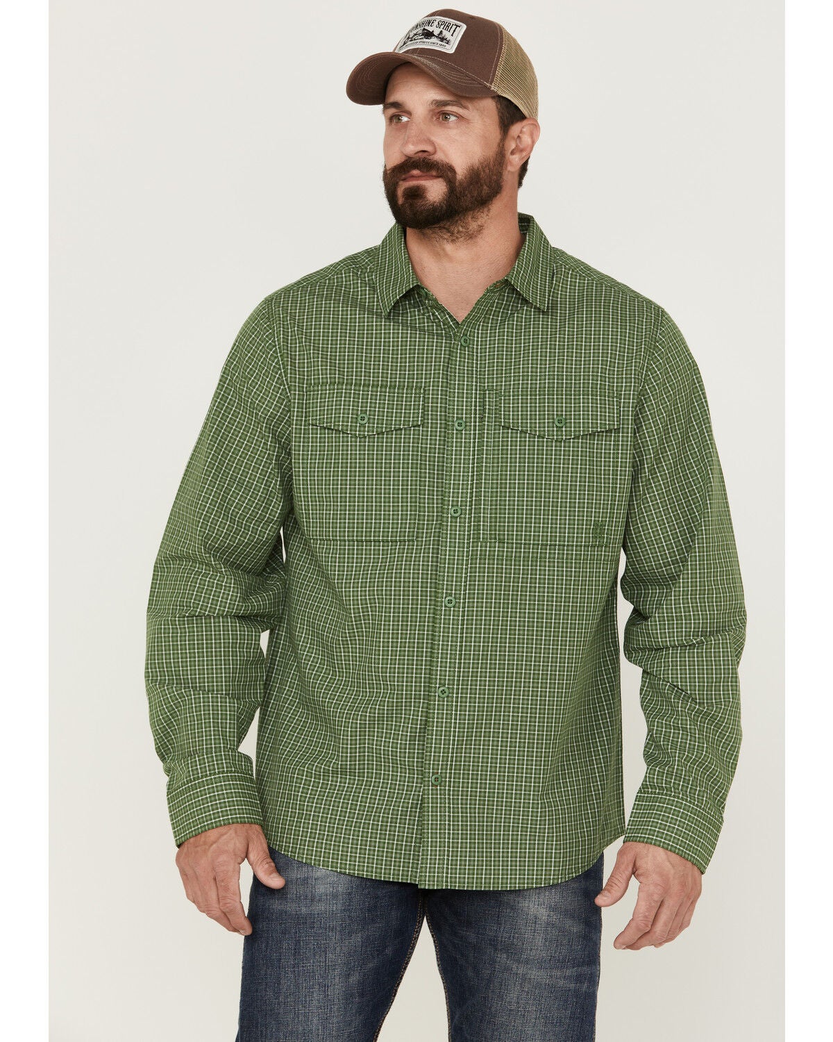 Brothers and Sons Men's Small Plaid Long Sleeve Button Down Western Shirt, Kelly Green, hi-res