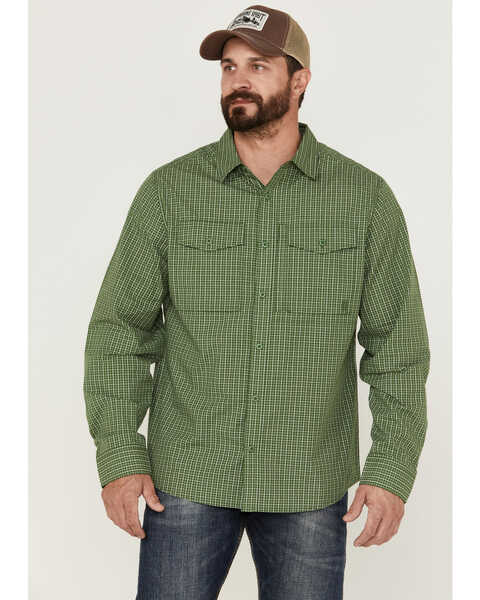 Brothers and Sons Men's Small Plaid Long Sleeve Button Down Western Shirt , Kelly Green, hi-res