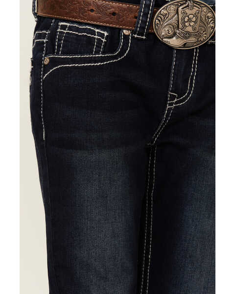 Image #2 - Shyanne Little Girls' Dark Wash Embroidered Half-Circle Pocket Bootcut Jeans, Blue, hi-res