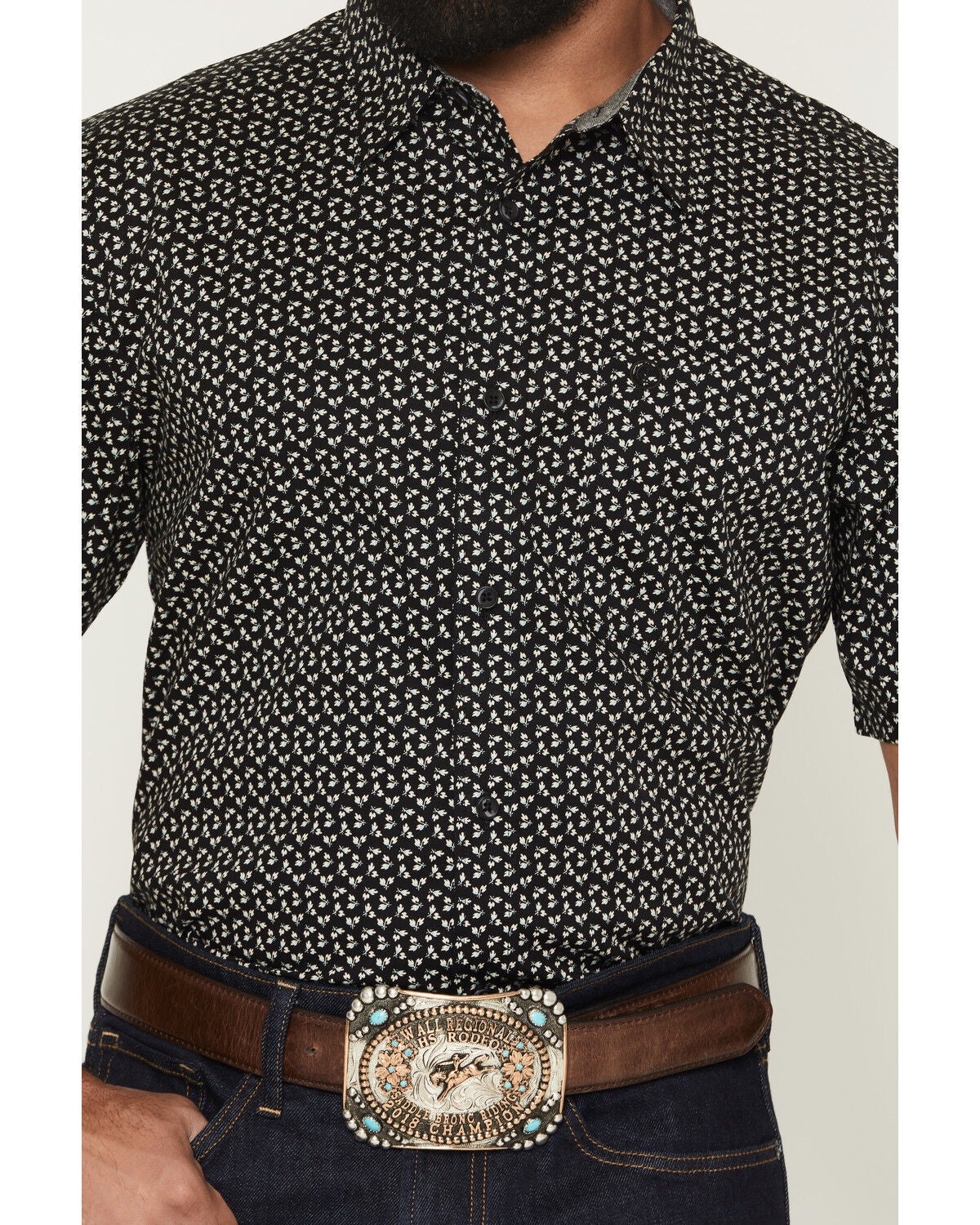 Image #3 - Cody James Men's Shiloh Micro Floral Print Short Sleeve Button-Down Stretch Western Shirt - Big, Black, hi-res