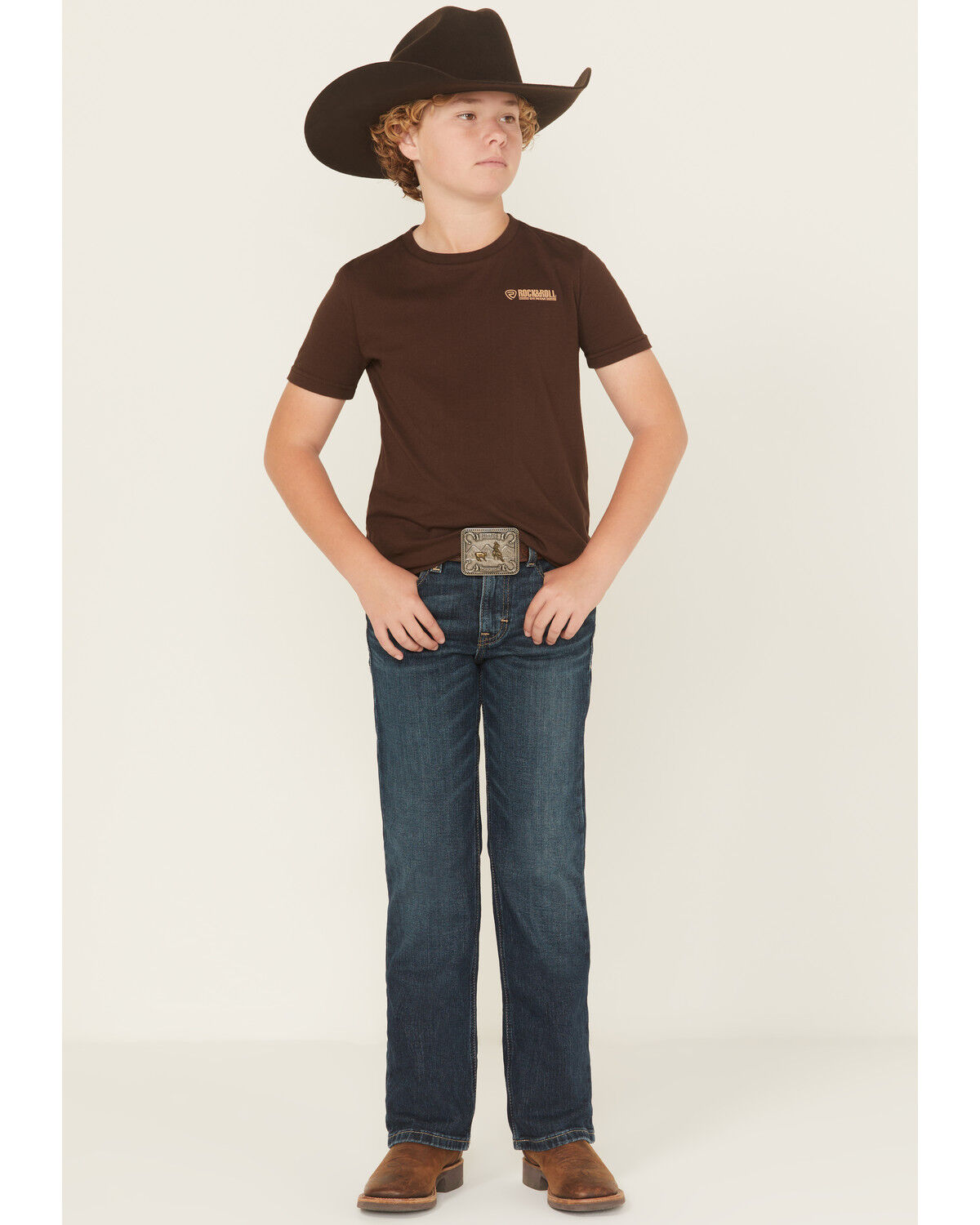 Image #1 - Ariat Boys' B4 Chief Legacy Pocket Relaxed Bootcut Stretch Denim Jeans, Blue, hi-res