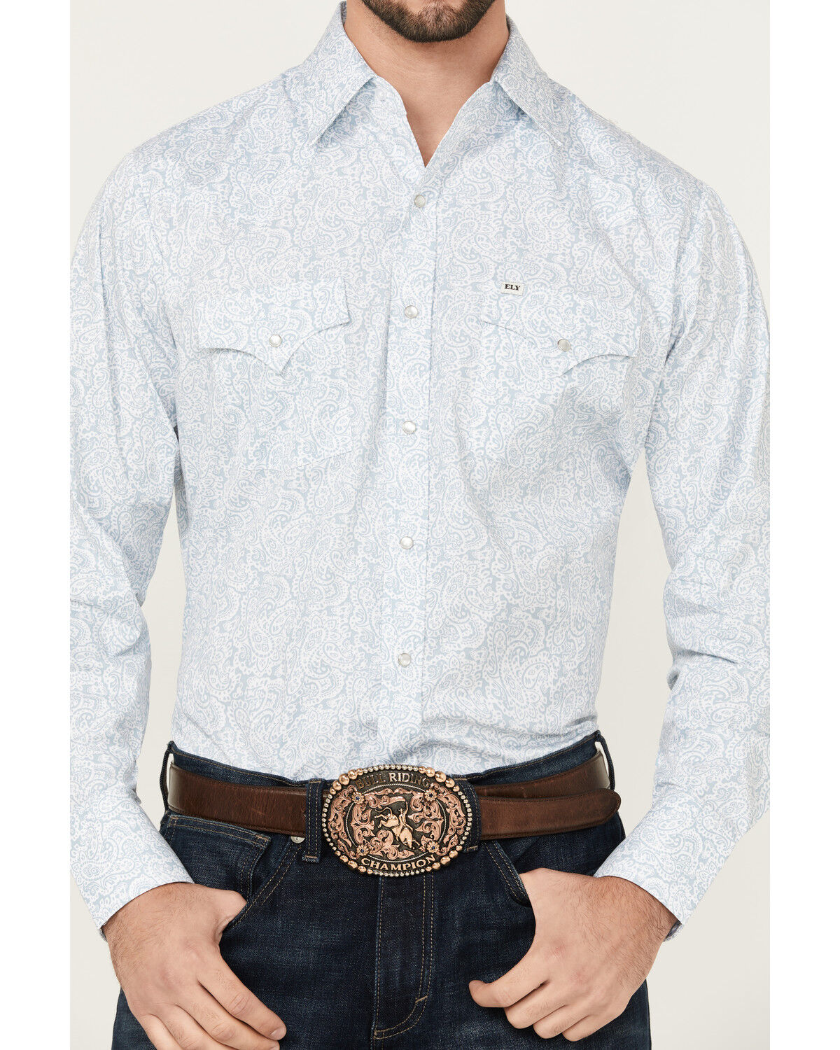 Image #3 - Ely Walker Men's Paisley Print Long Sleeve Snap Western Shirt, Light Blue, hi-res