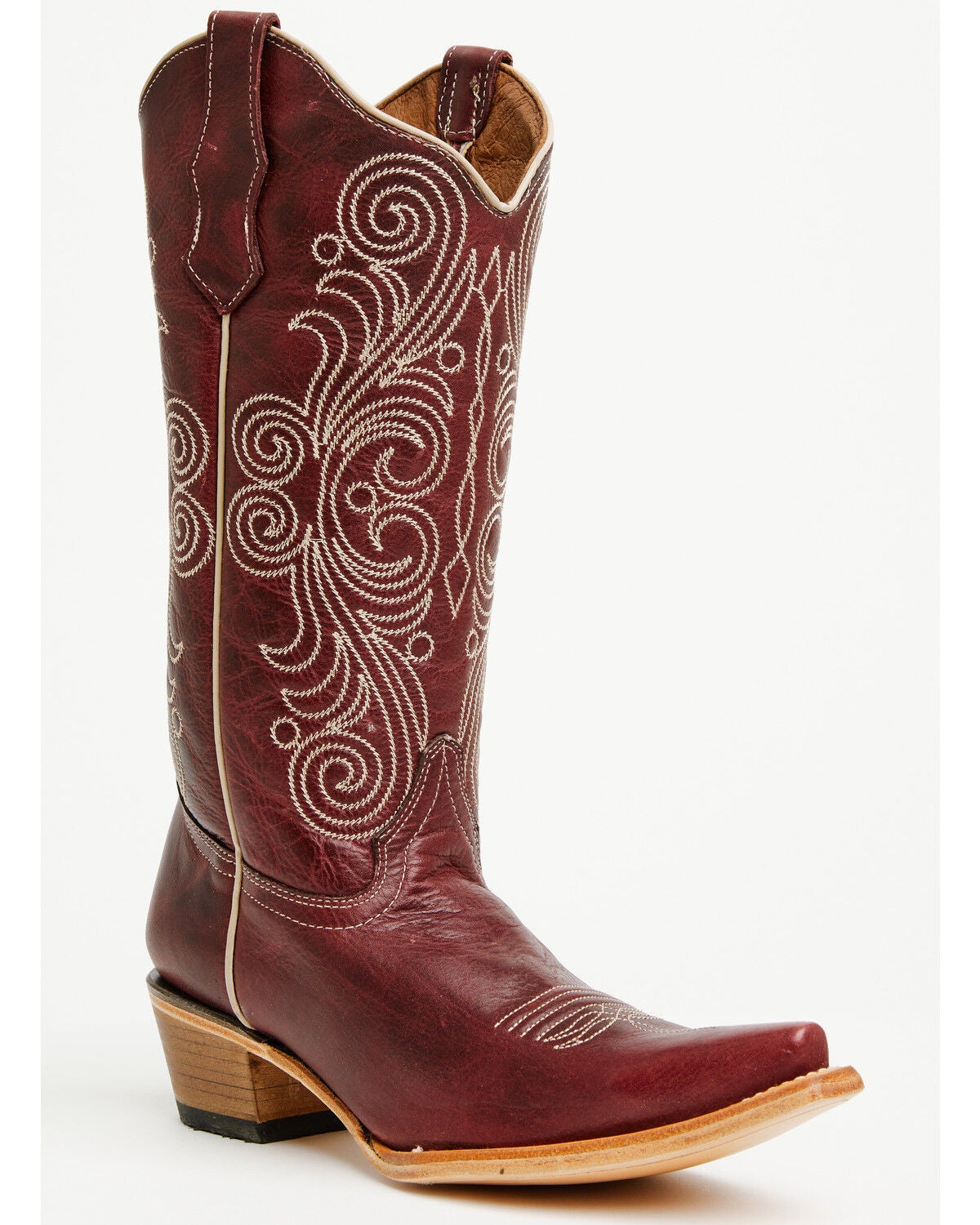 Image #1 - Circle G Women's Spiral Embroidered Tall Western Boots - Snip Toe, Wine, hi-res
