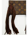Vintage Boho Bags Women's Fringe Luxury Designer Monogram Logo Wristlet, Brown, hi-res