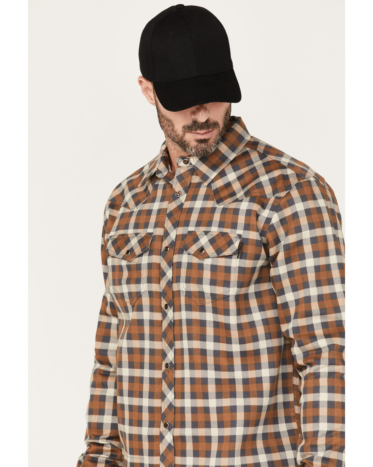 Image #2 - Cody James Men's FR Mini Buffalo Plaid Long Sleeve Snap Work Shirt, Beige/khaki, hi-res