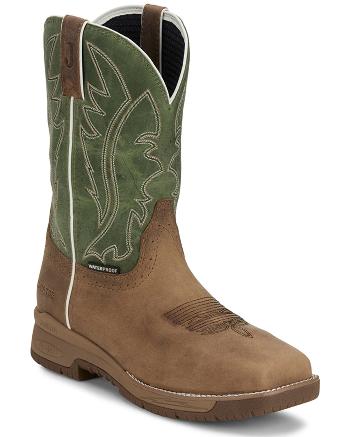 Image #1 - Justin Men's 11" Nitread Waterproof Work Boots  - Nano Composite Toe, Brown, hi-res