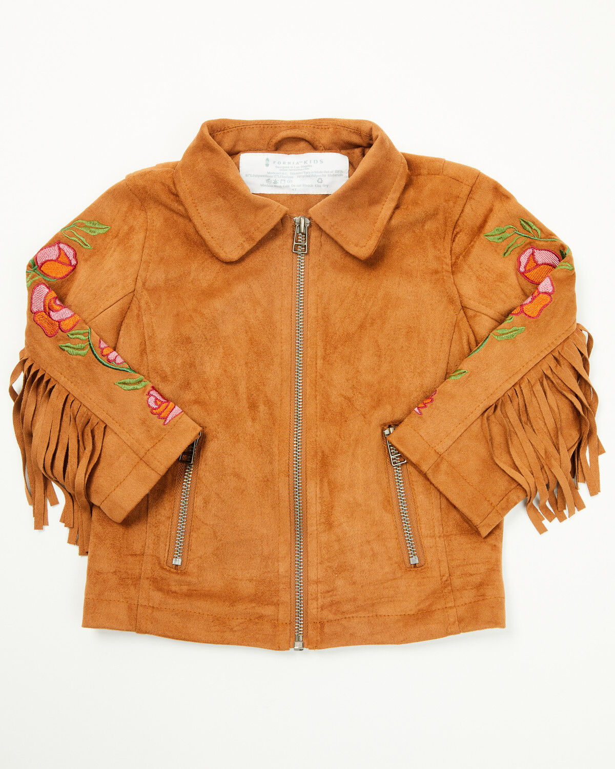 Image #1 - Fornia Toddler Girls' Floral Embroidered Fringe Jacket, Camel, hi-res