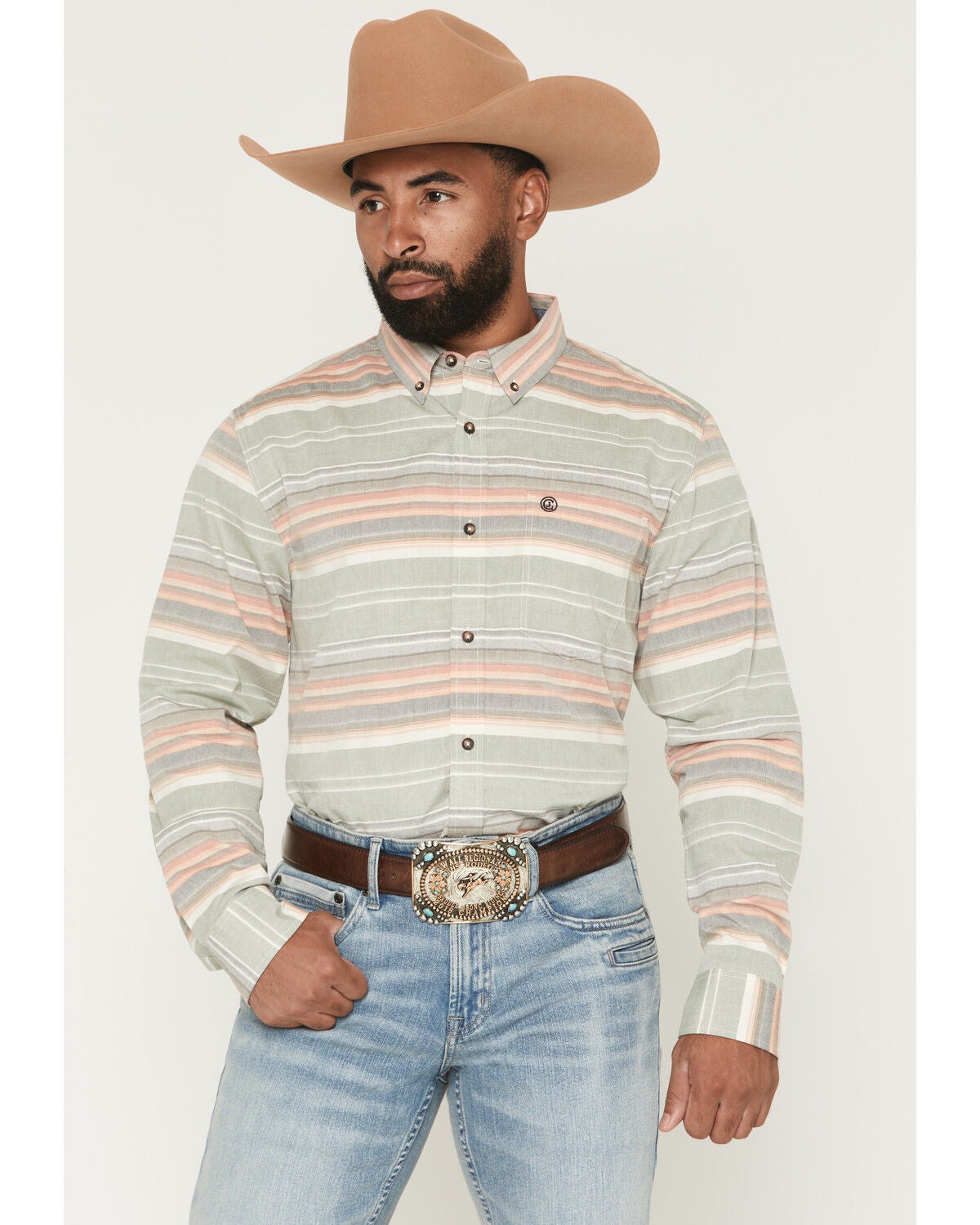 Image #1 - Cody James Men's Harlan Striped Print Long Sleeve Button-Down Western Shirt, Multi, hi-res