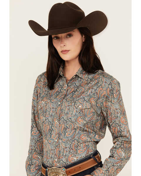 Rough Stock Women's Paisley Print Long Sleeve Pearl Snap Western Shirt, Multi, hi-res