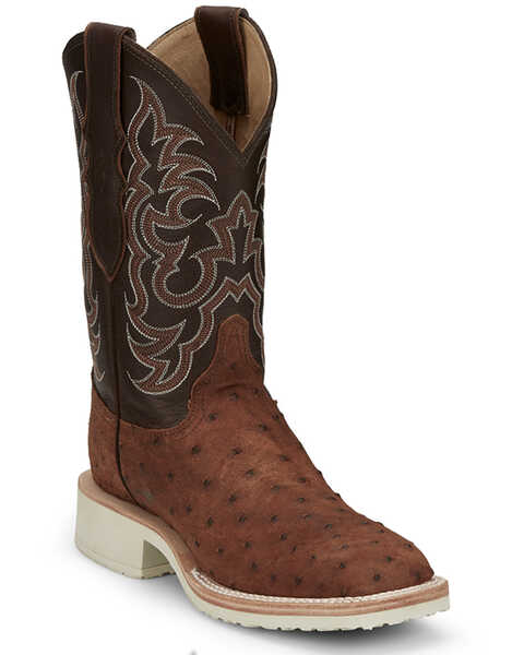 Image #1 - Justin Women's Dakota Exotic Full Quill Ostrich Western Boots - Broad Square Toe, Tan, hi-res