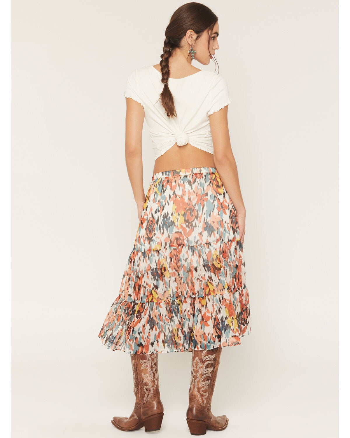 Image #5 - Shyanne Women's Anderson Floral Print Tiered Midi Skirt, Cream, hi-res