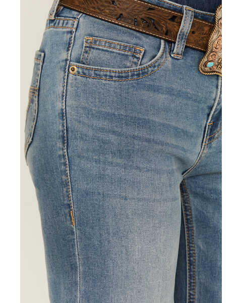Image #4 - Rock & Roll Denim Women's Light Wash Mid Rise Embroidered Trouser Stretch Denim Jeans , Light Wash, hi-res