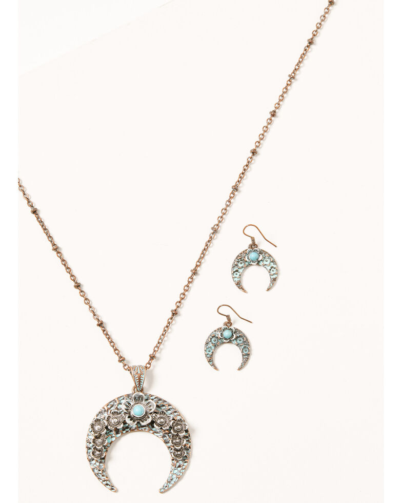Shyanne Women's Bronze & Turquoise Floral Crescent Jewelry Set, Rust Copper, hi-res