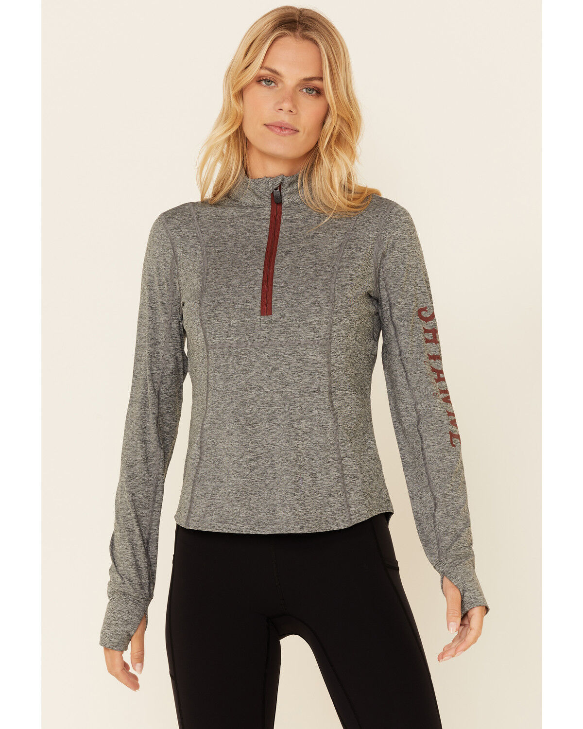 Image #1 - Shyanne Women's 1/4 Zip Front Logo Pullover, Charcoal, hi-res