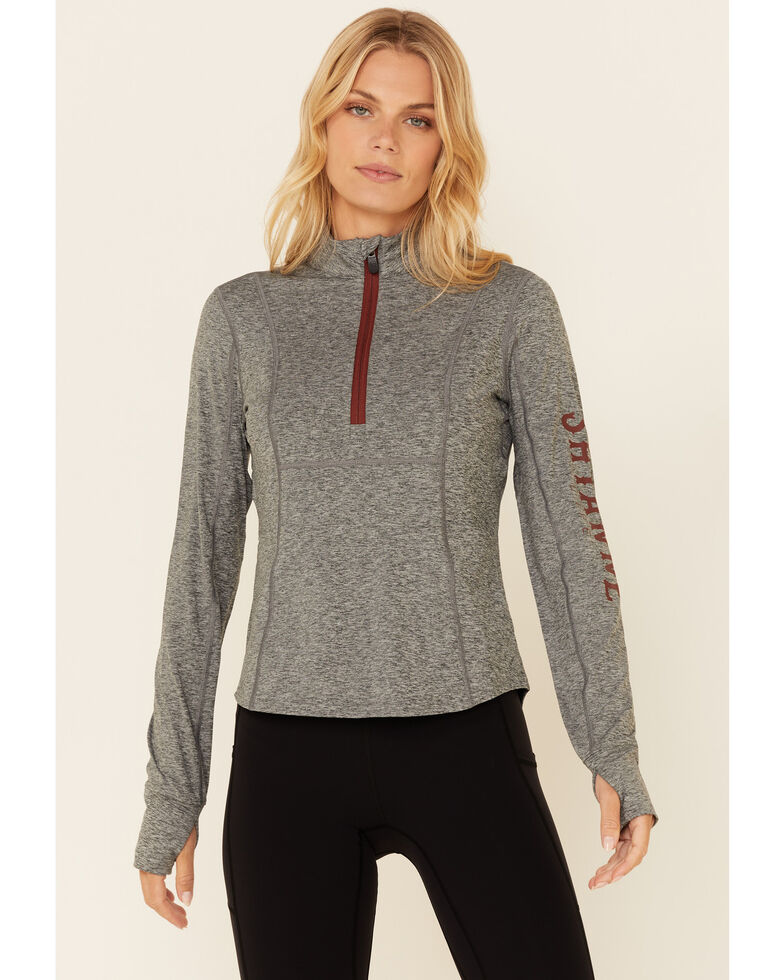 Shyanne Women's Charcoal 1/4 Zip Front Logo Pullover , Charcoal, hi-res