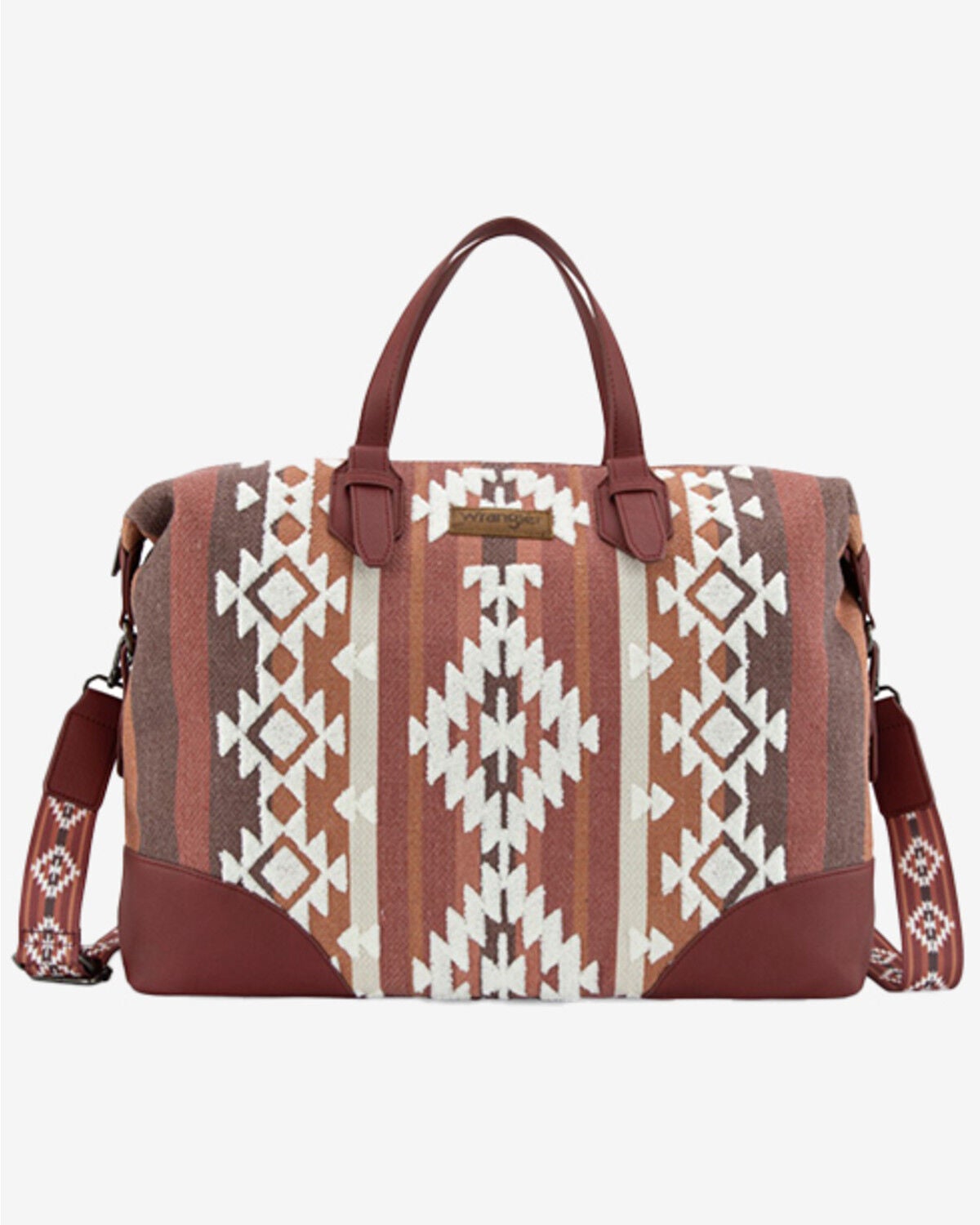 Image #1 - Wrangler Women's Sherpa Southwestern Print Canvas Duffle Bag, Burgundy, hi-res