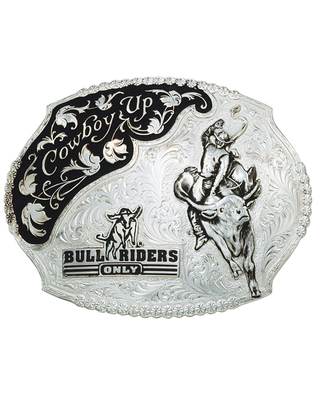 Image #1 - Montana Silversmiths Men's Cowboy Up Bull Riders Only Western Belt Buckle, Silver, hi-res
