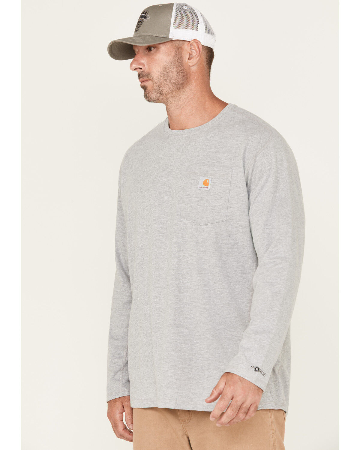 Image #2 - Carhartt Men's Force Relaxed Fit Midweight Long Sleeve Logo Pocket Work T-Shirt, Grey, hi-res