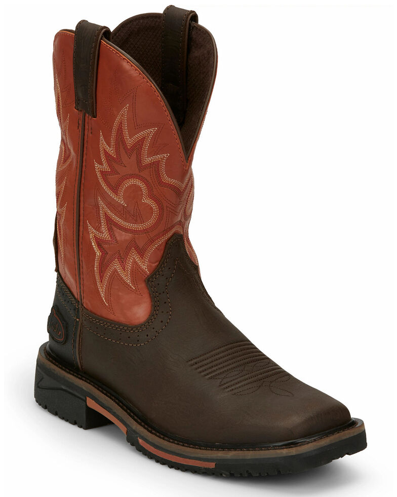 Justin Men's Joist Western Work Boots - Soft Toe, Brown, hi-res