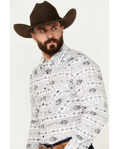 Image #2 - Rough Stock by Panhandle Men's Southwestern Print Ripstop Long Sleeve Snap Performance Western Shirt, White, hi-res