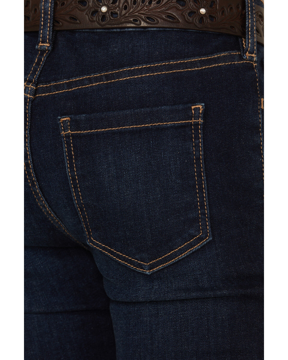 Image #4 - Shyanne Girls' Lacey Dark Wash Lace Inset Flare Stretch Denim Jeans, Dark Wash, hi-res