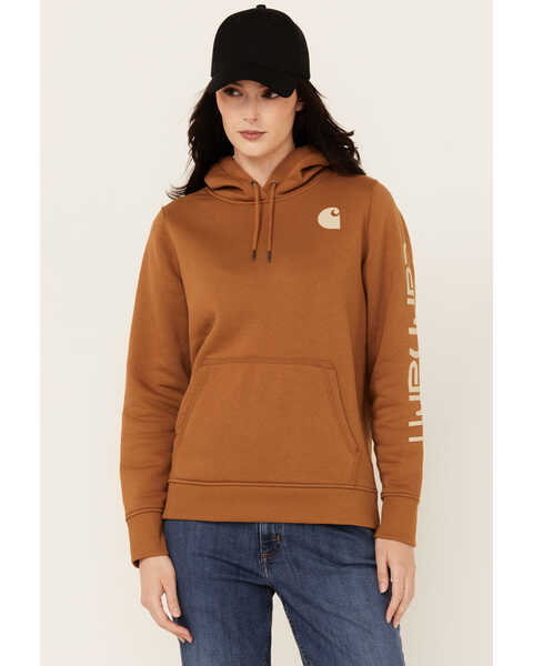 Carhartt Women's Relaxed Fit Midweight Sleeve Graphic Sweatshirt , Tan, hi-res